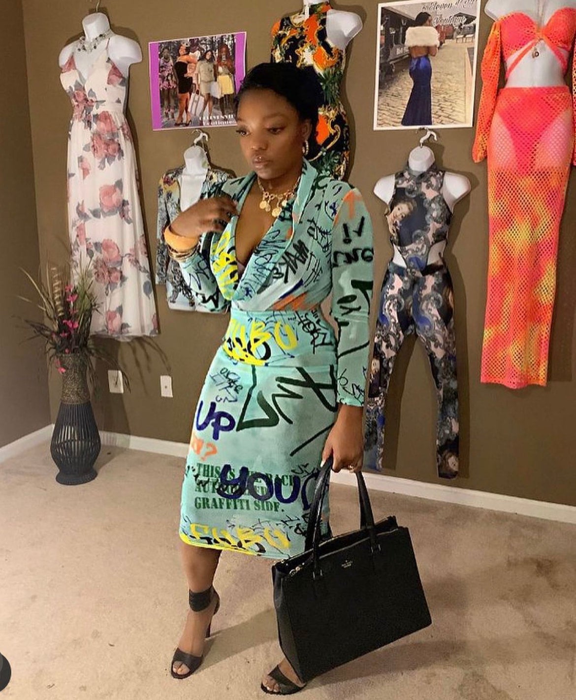 Graffiti mesh dress shop